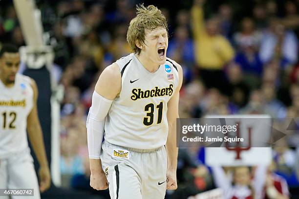 Ron Baker of the Wichita State Shockers reacts in the second half against the Indiana Hoosiers during the second round of the 2015 NCAA Men's...