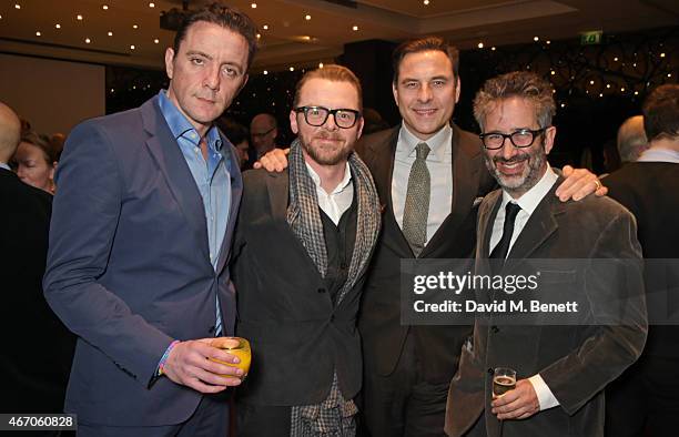 Peter Serafinowicz, Simon Pegg, David Walliams and David Baddiel attend the Mel Brooks BFI Fellowship Dinner at The May Fair Hotel on March 20, 2015...