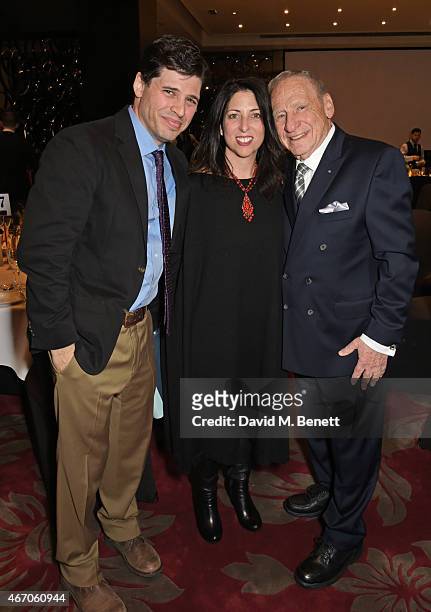 Max Brooks, Michelle Kholos and Mel Brooks attend the Mel Brooks BFI Fellowship Dinner at The May Fair Hotel on March 20, 2015 in London, England.