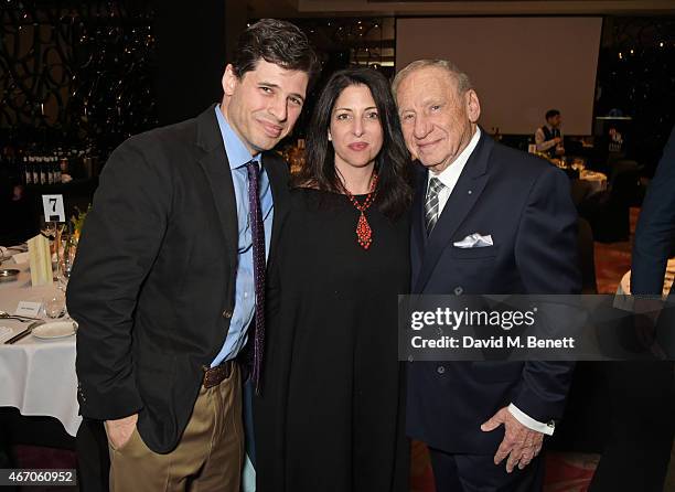 Max Brooks, Michelle Kholos and Mel Brooks attend the Mel Brooks BFI Fellowship Dinner at The May Fair Hotel on March 20, 2015 in London, England.