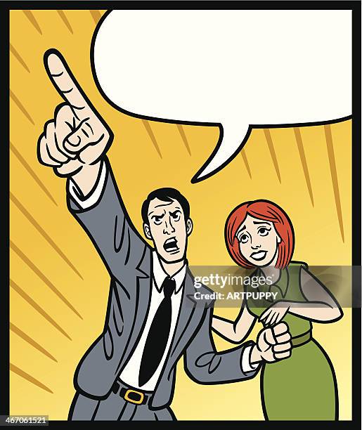 comic man pointing with woman - dramatic woman stock illustrations