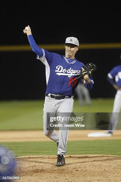 Will Ferrell of the Los Angeles Dodgers plays during a spring training game for an HBO special in partnership with Major League Baseball to support...