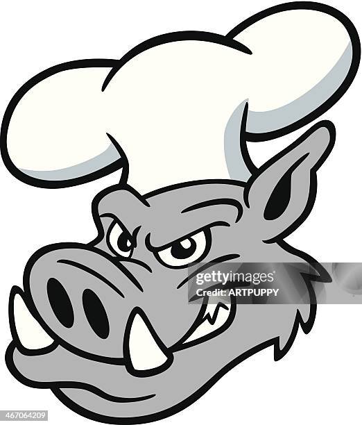 stockillustraties, clipart, cartoons en iconen met tough hog cook with chef hat - animal macho