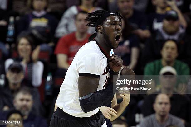 Montrezl Harrell of the Louisville Cardinals reacts after being called for a foul in the second half against the UC Irvine Anteaters during the...