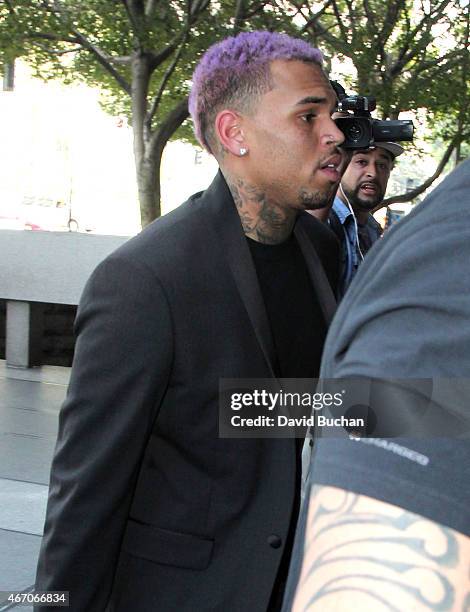 Chris Brown attends his probation violation hearing at Clara Shortridge Foltz Criminal Justice Center on March 20, 2015 in Los Angeles, California....