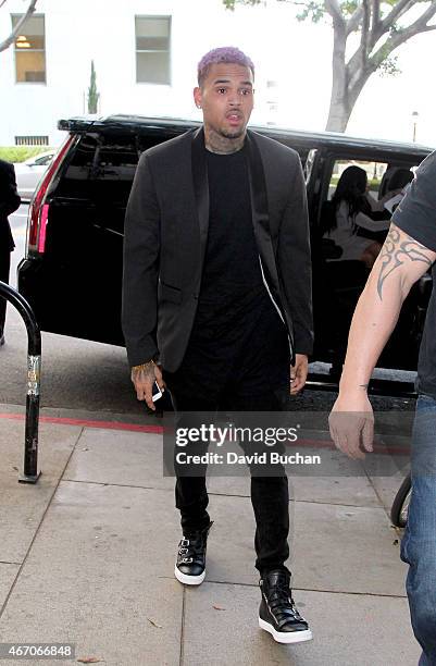 Chris Brown attends his probation violation hearing at Clara Shortridge Foltz Criminal Justice Center on March 20, 2015 in Los Angeles, California....