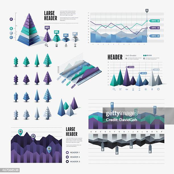 infografik-elemente-dreieckigen & pyramiden - blue tree 3d stock-grafiken, -clipart, -cartoons und -symbole