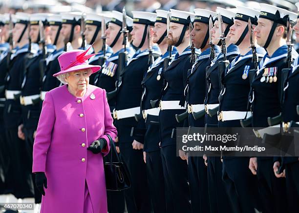 Queen Elizabeth II attends the rededication ceremony for HMS Ocean at HM Naval Base Devonport on March 20, 2015 in Plymouth, England.