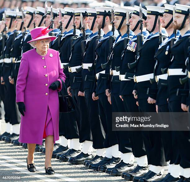 Queen Elizabeth II attends the rededication ceremony for HMS Ocean at HM Naval Base Devonport on March 20, 2015 in Plymouth, England.