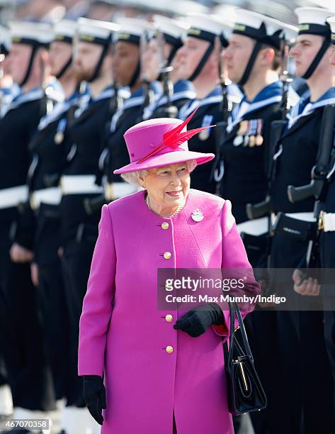 Queen Elizabeth II attends the rededication ceremony for HMS Ocean at HM Naval Base Devonport on March 20, 2015 in Plymouth, England.