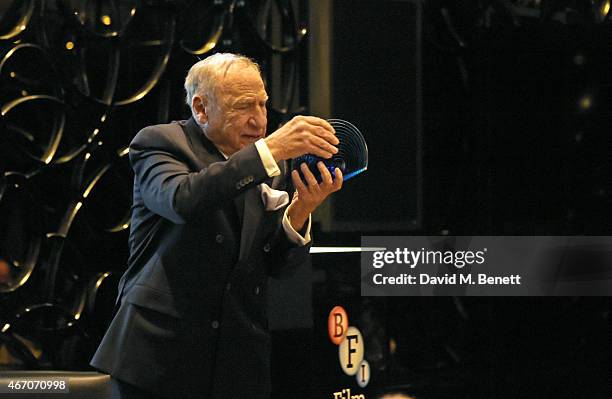 Mel Brooks speaks onstage at the Mel Brooks BFI Fellowship Dinner at The May Fair Hotel on March 20, 2015 in London, England.