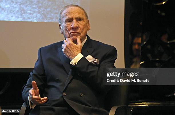 Mel Brooks speaks onstage at the Mel Brooks BFI Fellowship Dinner at The May Fair Hotel on March 20, 2015 in London, England.
