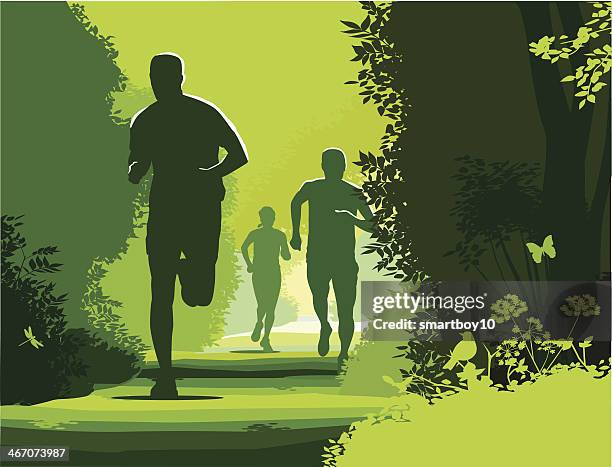 ilustraciones, imágenes clip art, dibujos animados e iconos de stock de cross country trail correr o - cross country running