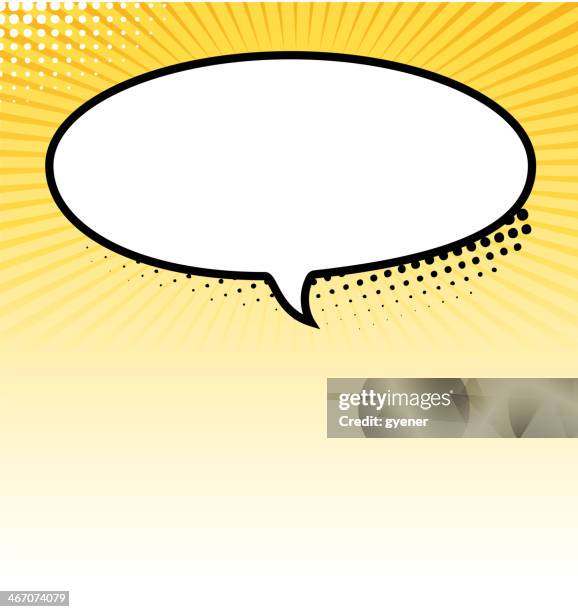 blank cartoon speech bubble on a yellow and white background - comic book stock illustrations