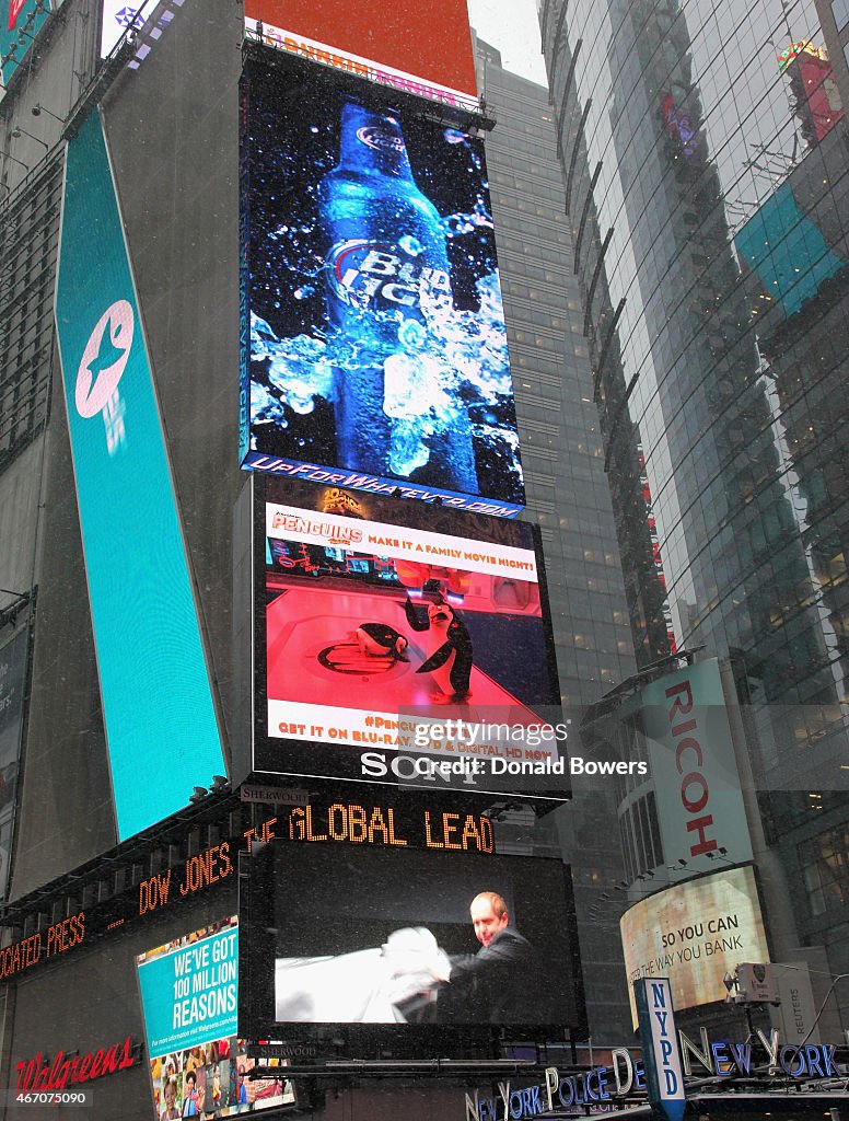 "Penguins Of Madagascar" Blu-ray/DVD Jumbotron Premiere In Times Square