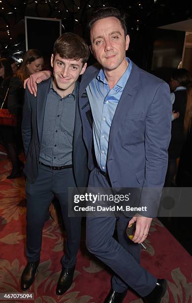 Alex Edelman and Peter Serafinowicz attend the Mel Brooks BFI Fellowship Dinner at The May Fair Hotel on March 20, 2015 in London, England.