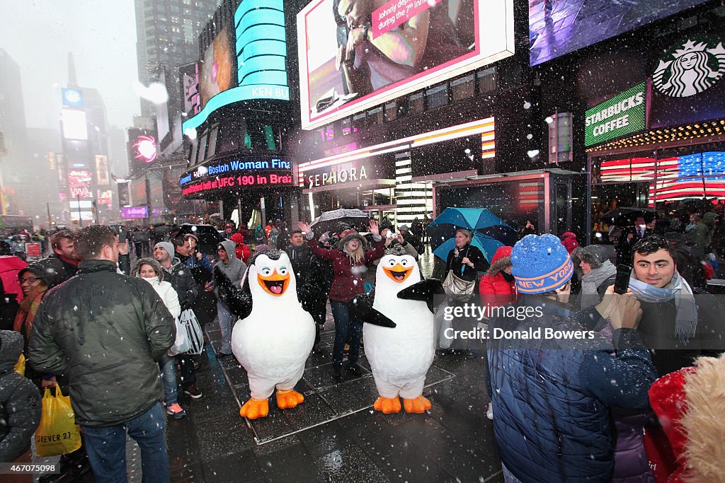 "Penguins Of Madagascar" Blu-ray/DVD Jumbotron Premiere In Times Square