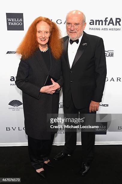 Grace Coddington and Peter Lindbergh attend the 2014 amfAR New York Gala at Cipriani Wall Street on February 5, 2014 in New York City.