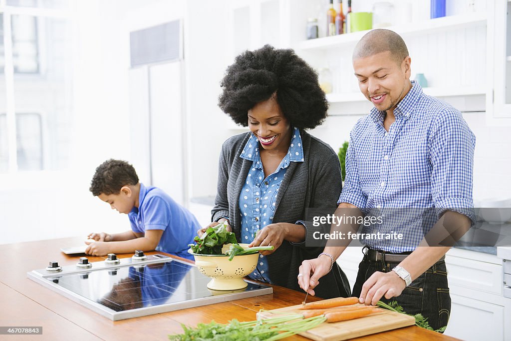 Mixed Race Family in the kitchen