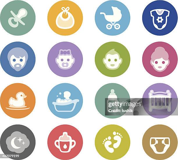 babies / wheelico icons - baby bath stock illustrations