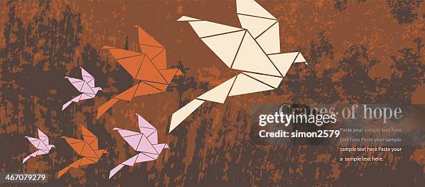illustrazioni stock, clip art, cartoni animati e icone di tendenza di gru origami di speranza - origami a forma di gru