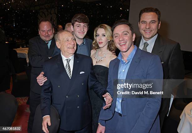 Mel Brooks, Alex Edelman, Katherine Ryan, Peter Serafinowicz and David Walliams attend the Mel Brooks BFI Fellowship Dinner at The May Fair Hotel on...