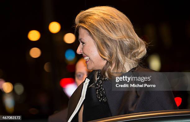 Queen Maxima of The Netherlands leaves after the final concert of Latvian conductor Mariss Jansons with the Royal Concertgebouw Orchestra on March...