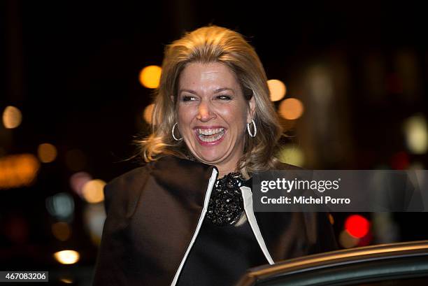 Queen Maxima of The Netherlands leaves after the final concert of Latvian conductor Mariss Jansons with the Royal Concertgebouw Orchestra on March...