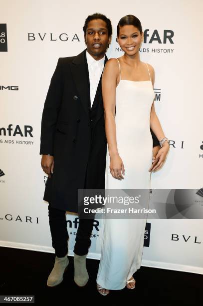 Rapper ASAP Rocky and Chanel Iman attend the 2014 amfAR New York Gala at Cipriani Wall Street on February 5, 2014 in New York City.