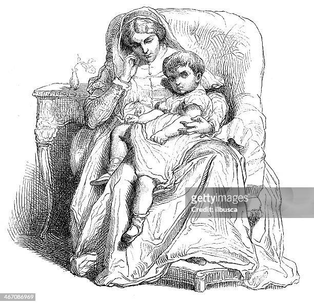 antikes illustration von mutter mit kind - adolescent daughter mother portrait stock-grafiken, -clipart, -cartoons und -symbole