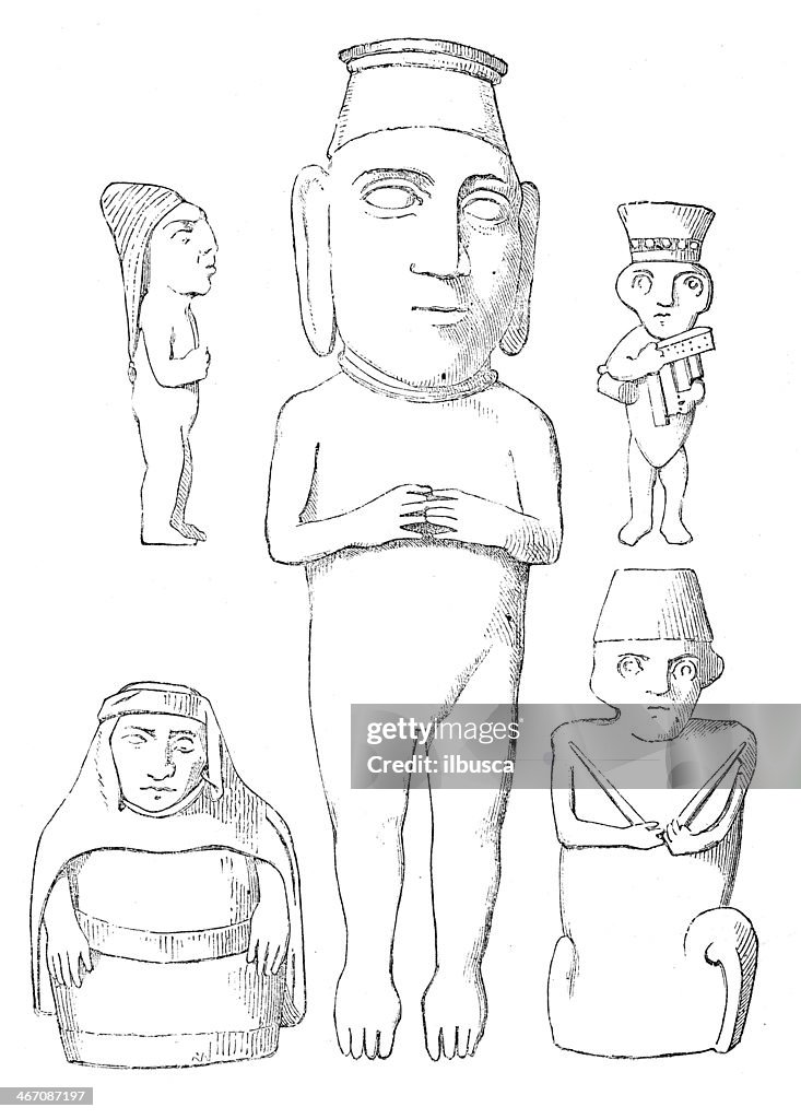 Antique illustration of statues from Peru