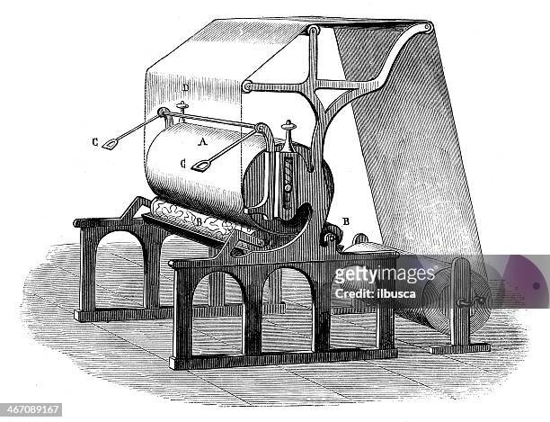 antique illustration of machinery for fabric printing - old machinery stock illustrations