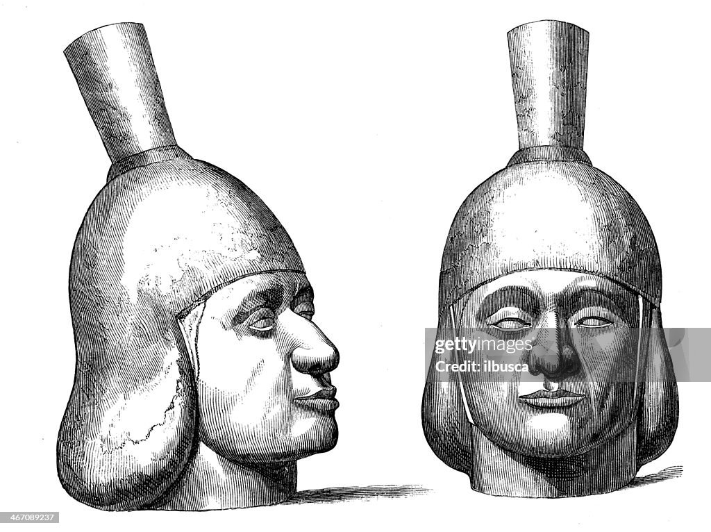 Antique illustration of statues from Peru