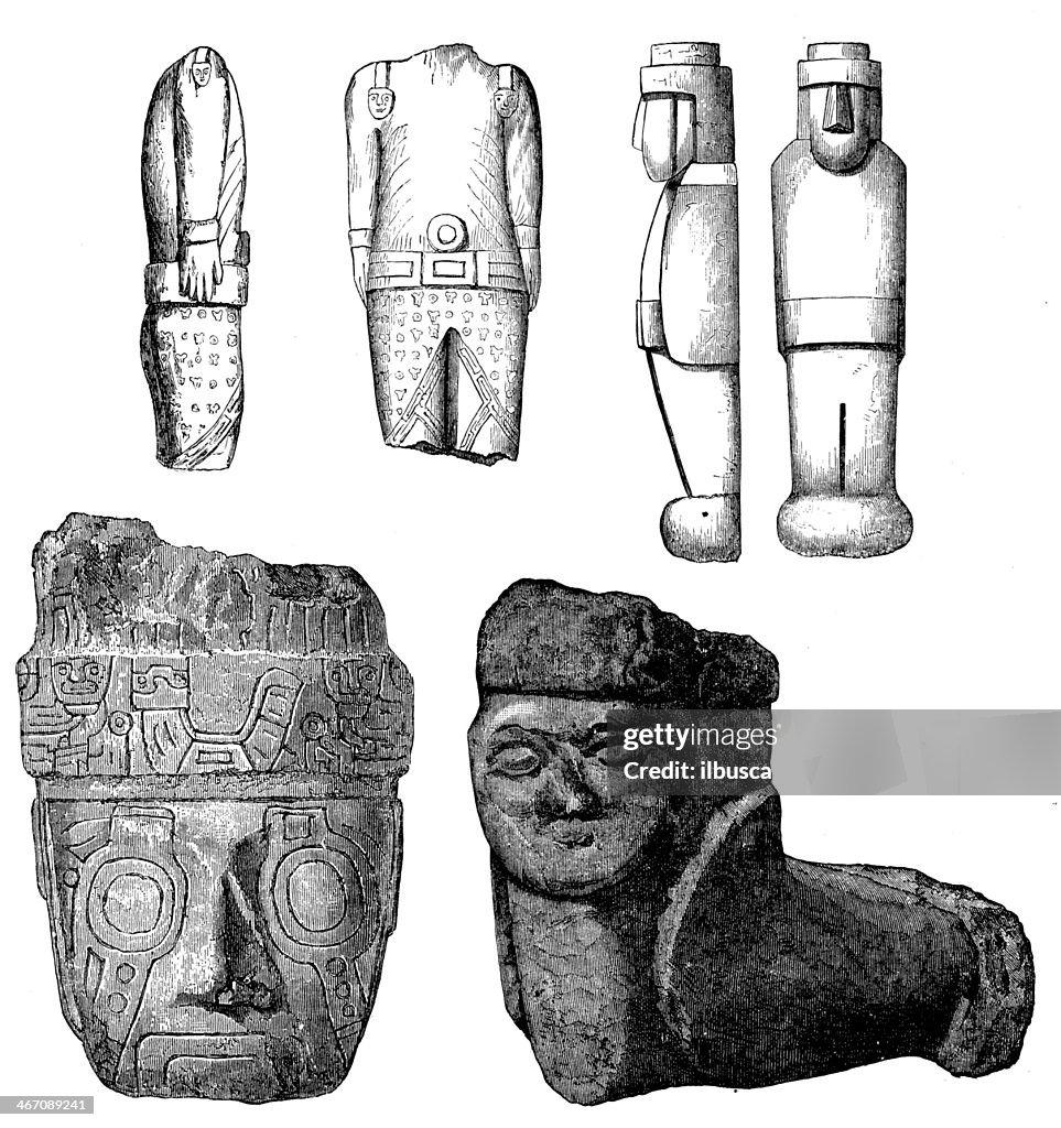 Antique illustration of statues from Peru