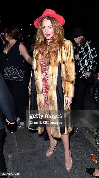 Lindsay Lohan is seen at Dstrkt Night Club on March 20, 2015 in London, England.