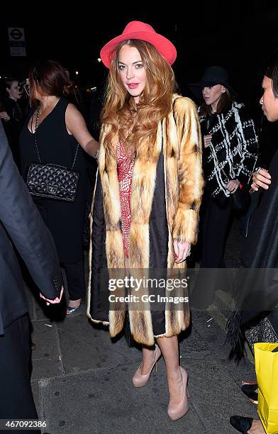 Lindsay Lohan is seen at Dstrkt Night Club on March 20, 2015 in London, England.