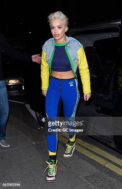 Rita Ora enjoys is seen at Little House restaurant and bar in Mayfair on March 20, 2015 in London, England.