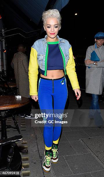 Rita Ora enjoys is seen at Little House restaurant and bar in Mayfair on March 20, 2015 in London, England.