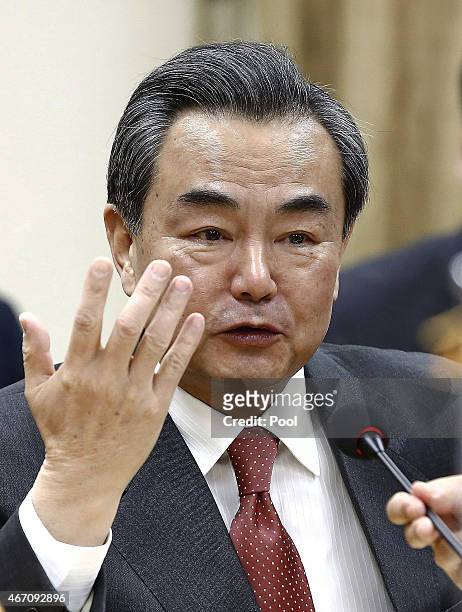 Chinese Foreign Minister Wang Yi attends the meeting with South Korean counterpart at foreign ministry on March 21, 2015 in Seoul, South Korea....