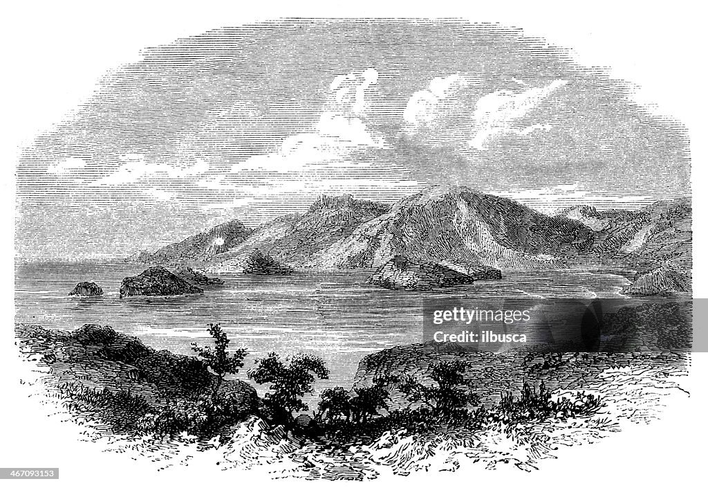 Antique illustration of Strait Magellan area