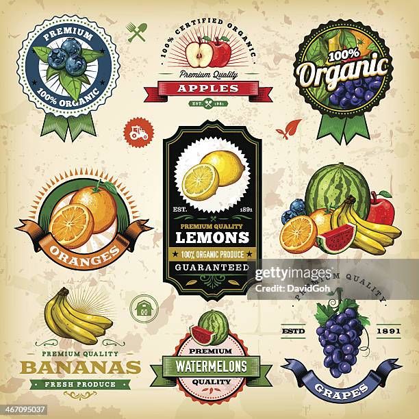 verschiedene obst label - wassermelone stock-grafiken, -clipart, -cartoons und -symbole