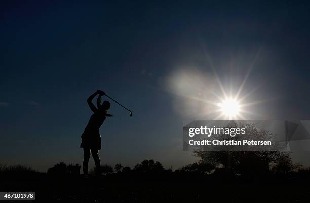 Sophia Popov of Germany hits a tee shot on the 17th hole during the second round of the LPGA Founders Cup at Wildfire Golf Club on March 20, 2015 in...