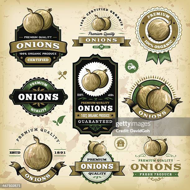 vintage onion labels - spice stock illustrations