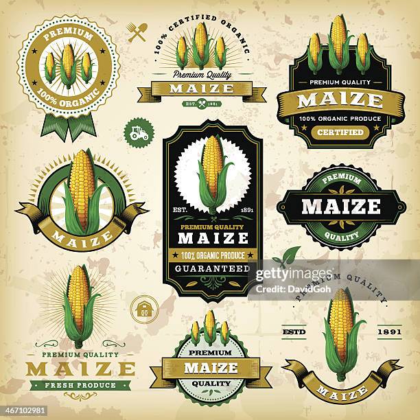 vintage mais label - corn stock-grafiken, -clipart, -cartoons und -symbole