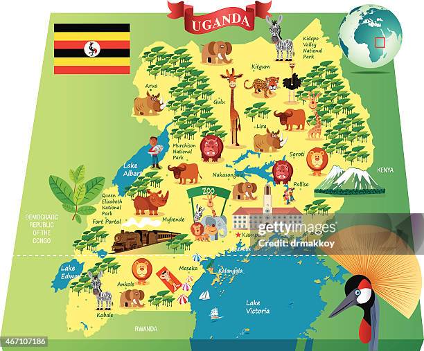 cartoon map of uganda - kampala stock illustrations