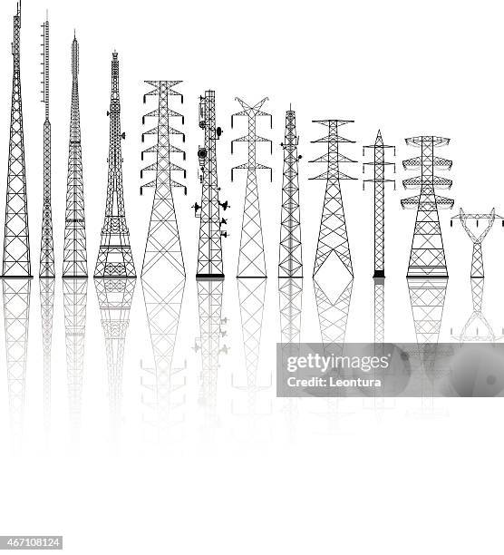 detailed telecommunications towers - transmission tower stock illustrations