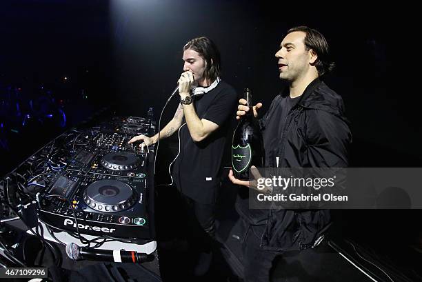 Recording artists Alesso and Sebastian Ingrosso perform at 97.1 AMP Radio Presents AMPLIFY 2015 at the Hollywood Palladium on March 20, 2015 in Los...