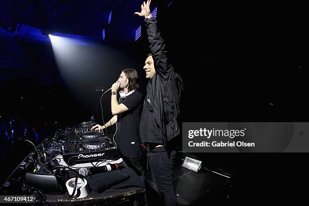 Recording artists Alesso and Sebastian Ingrosso perform at 97.1 AMP Radio Presents AMPLIFY 2015 at the Hollywood Palladium on March 20, 2015 in Los...