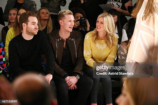 Barron Hilton and Nicky Hilton sit front row to watch Wildfox fashion show during Mercedes-Benz Fashion Week Fall 2014 at Pier 59 on February 5, 2014...