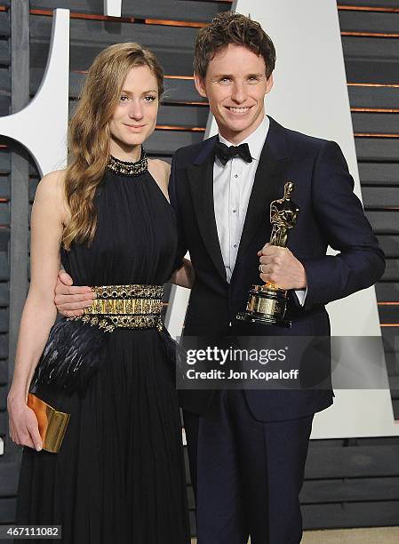 Actor Eddie Redmayne and wife Hannah Bagshawe arrive at the 2015 Vanity Fair Oscar Party Hosted By Graydon Carter at Wallis Annenberg Center for the...